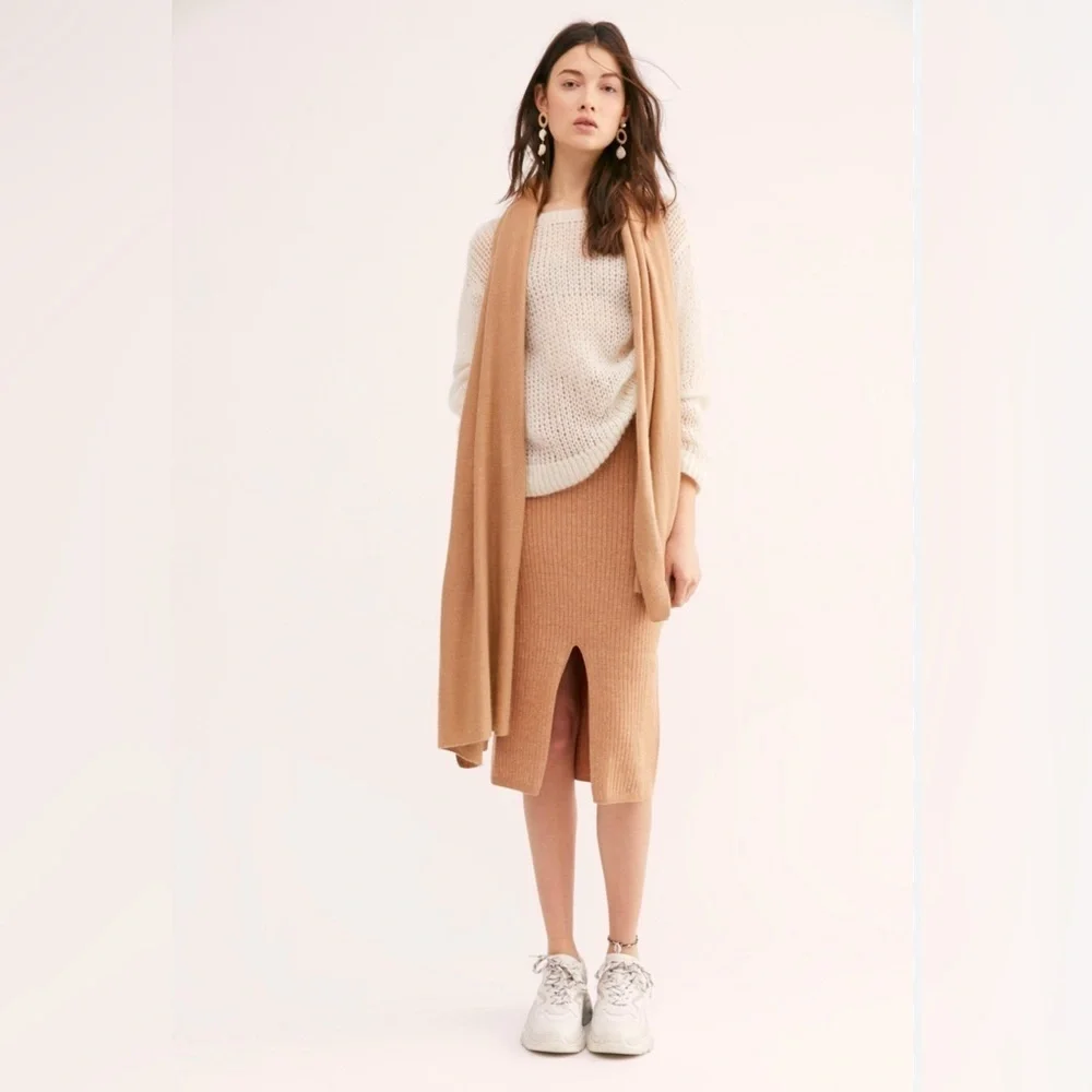 Free people xs Heather caramel beige skyline midi skirt